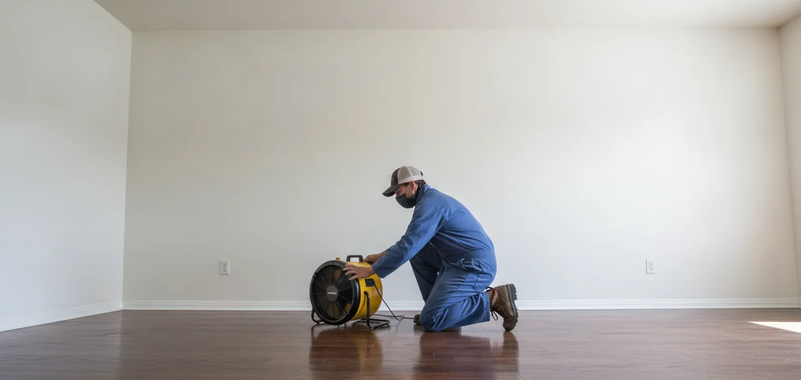 Water damage restoration technician extracting water in a Glendale, CA home